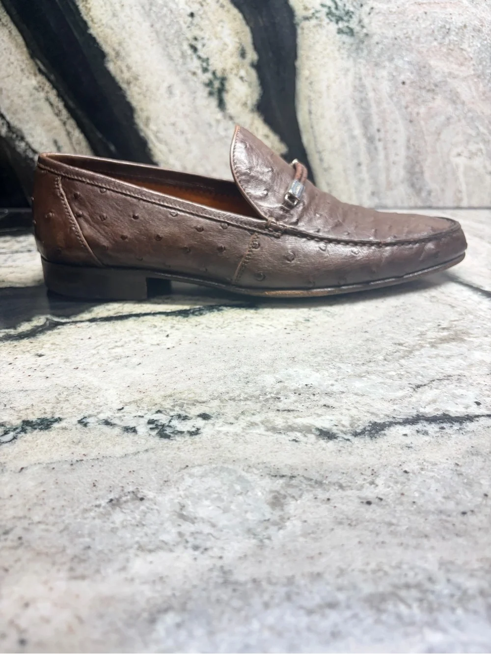 A. Testoni Brown Genuine Ostrich Leather Loafers Italy UK 8 G US ~9.5